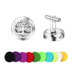 JewelryWe Herren Manschettenknöpfe Lebensbaum Aromatherapie: 1 Paar Silber Baum des Lebens Ätherisches Öl Diffusor Business Hemd Smoking Manschettenknopf Cufflinks für Hochzeit Party Anzug von JewelryWe