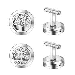 JewelryWe Herren Manschettenknöpfe Lebensbaum Aromatherapie: 2 Paar Silber Baum des Lebens Ätherisches Öl Diffusor Business Hemd Smoking Manschettenknopf Cufflinks für Hochzeit Party Anzug von JewelryWe