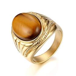JewelryWe Herren-Ring, Edelstahl Tiger-Auge Siegelring Ring Band Bandring mit Gravur Gold Größe 65 von JewelryWe