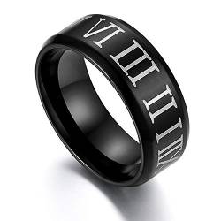 JewelryWe Herren Ring Römische Ziffern: Herren-Ring Edelstahl Klassiker Römische Zahlen Bandring Männer Band schwarz mit kostenlos Gravur Größe 54 von JewelryWe