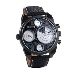 JewelryWe Herren Uhren Quarz Analog Zwei Zeitzone Armbanduhr Männer Leder Band Sportuhr Uhr mit großem Radarartigen Zifferblatt von JewelryWe