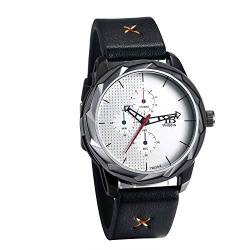 JewelryWe Herrenuhr Analog Quarz Armbanduhr Einzigartige Zahnrad Beiläufige Uhr mit Leder Armband für Männer Junge Weiß von JewelryWe