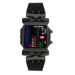 JewelryWe Herrenuhr Digital Binäre Uhr Rechteck Lünette Silikon Armbanduhr 4 Farbe LED Licht Kalender Woche Mode Cool Sport Uhren für Herren Damen Schwarz von JewelryWe