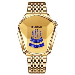 JewelryWe Herrenuhr Edelstahl Uhren Herren - Gold Analog Quarz Armbanduhr mit Edelstahl Armband 30 wasserdichte Kein Zeiger Konzeptuhr Motorrad Uhr für Männer Junge von JewelryWe