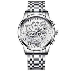 JewelryWe Herrenuhr Quarz Analog Armbanduhr 30M Wasserdicht Silber Edelstahl Armband Business Causual Uhr mit Kalender und Leuchtend Zeiger Vatertagsgeschenk von JewelryWe