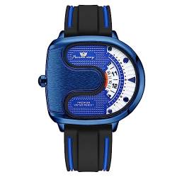 JewelryWe Herrenuhr Silikon Uhren Herren - Blau U-förmig Analog Quarz Armbanduhr mit Silikon Gummi Armband Kein Zeiger Konzeptuhr Lässige Uhr für Männer Junge von JewelryWe