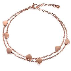 JewelryWe Herz Armband Armkette Fußkettchen Damen, Edelstahl Herz Herzchen Armkette Verstellbar Charm-Armband Armkettchen Armreif, Rosegold von JewelryWe