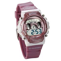 JewelryWe Junge Mädchen Kinder Armbanduhr, 12 H 30M Wasserdicht Multifunktion Digital Sport Uhr mit LED Licht/Alarm Stoppuhr/Datum und Tag Silikon Armband Pink von JewelryWe