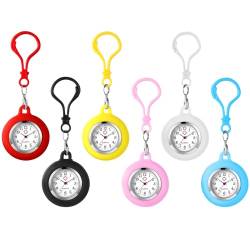 JewelryWe Karabineruhr Silikon Taschenuhr mit Karabiner: 6pcs Damen Analog Quarz Karabiner Uhr mit abnehmbarem Silikon Hülle Frauen FOB Clip auf Uhr für Ärzte Krankenschwestern von JewelryWe