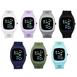 JewelryWe Kinderuhr Silikon Digitaluhr Kinder - 7pcs Quadrat Digital Armbanduhr Silikon Gummi Armband Rechteckige Uhr Sportuhr mit Kalender und Stoppuhr für Junge Mädchen Studenten Jugendliche von JewelryWe