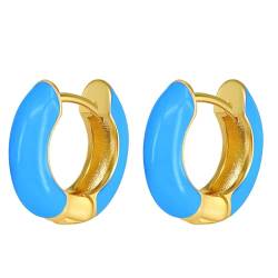 JewelryWe Kleine Creolen Ohrringe Damen: Gold Chunky Edelstahl Leicht Creolen Huggie Ohrringe mit Blau Emaille Hypoallergene Dicke Kreolen Ohrstecker Geschenk für Frau Mädchen von JewelryWe