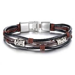 JewelryWe Leder Armband Damen Herren: Retro Tribal Lederarmband Legierung Leder Seil geflochten Armreif mit Einfacher Schnalle Braun Schwarz Silber von JewelryWe