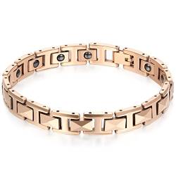 JewelryWe Magnetarmband Damen Herren Armband: Wolfram Wolframcarbid Magnet Armbänder Elegant Charm I Rechteckig Link Magnetische Armkette Armreif für Männer Frauen Rosegold von JewelryWe