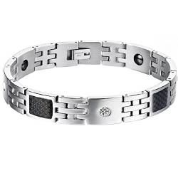 JewelryWe Magnetarmband Herren Magnetische Armbänder: Edelstahl Magnet Armband Armreif mit Schwarz Kohlenstofffaser Kohlefaser Zirkonia Diamant Männer Armkette Valentinstag Liebe Geschenk von JewelryWe