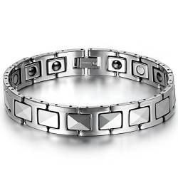 JewelryWe Magnetarmband Herren Wolfram Armband: 12mm Breit I Rechteck Link Wolframcarbid Magnet Armbänder Männer Gesundheit Magnetische Armkette Armreif Silber von JewelryWe