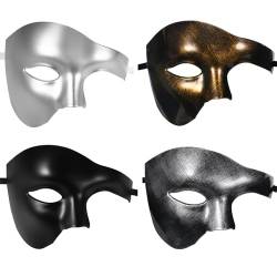 JewelryWe Maskerade Maske Halbgesichtsmaske Herren: 4pcs Phantom der Oper Venezianische Masken Halbmaske Männer Vintage Augenmaske Gesichtsmaske für Karneval Halloween Kostüm Cosplay Party Fasching von JewelryWe