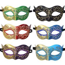 JewelryWe Maskerade Venezianische Maske Herren: 6 Stück Maskenball Masken Männer Vintage Karnevalsmaske Augenmaske Gesichtsmaske für Halloween Kostüm Cosplay Abschlussball Weihnachten Zubehör von JewelryWe