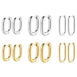 JewelryWe Ohrringe Creolen Damen U-Form: 6 Paar Edelstahl Hypoallergen U-förmige Huggie Ohrringe kleine rechteckige Creolen Ohrstecker für Frauen Mädchen von JewelryWe