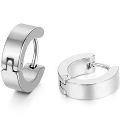 JewelryWe Ohrringe Herren Damen Creolen: 4mm Breite Silber Edelstahl Creolen Huggie Hoop Ohrringe Gestüt Ohrstecker für Männer Frauen von JewelryWe