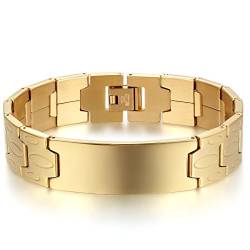JewelryWe Personalisierte Schmuck Herren Armband, Charm 16MM große Breite Glänzend Poliert Link Armreif Armkette, Edelstahl, Gold, mit kostenlos Gravur von JewelryWe