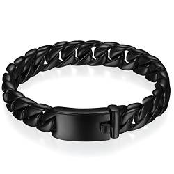 JewelryWe Personalisierte Schmuck Herren Kette Armband mit Gravur, Edelstahl Hochglanz Poliert Panzerkette Armkette Biker Armband, Schwarz von JewelryWe