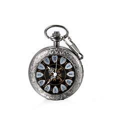 JewelryWe Retro Handaufzug Mechanische Taschenuhr Vintage Blumenmuster Römische Ziffern Uhr Taschenuhren Silber mit Kette und Geschenkbox von JewelryWe