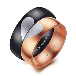 JewelryWe Ring Damen Edelstahl Herz: Damen-Ring Semi Herz Partnerringe Freundschaftsringe Eheringe Trauringe Verlobungsringe Hochzeit Band Frauen Ringe mit Gravur Rosegold Größe 52 von JewelryWe