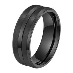 JewelryWe Ring Herren Edelstahl Schwarz: 8mm Breite Herren-Ring mit Rille in der Mitte Männer Verlobungsring Ehering Versprechensring Bandring Hochzeit Band mit Gravur Größe 54 von JewelryWe