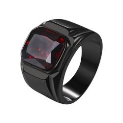 JewelryWe Ring Herren Edelstahl Siegelring: Rot Quadratischer Achat Onyx Breitband Biker Vintage Solide Poliert Hip Hop Rock Band Männer Ringe mit Gravur Größe 67 von JewelryWe