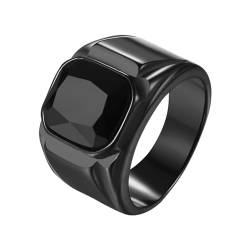 JewelryWe Ring Herren Edelstahl Siegelring: Schwarz Quadratischer Achat Onyx Breitband Biker Vintage Solide Poliert Hip Hop Rock Band Männer Ringe mit Gravur Größe 59 von JewelryWe