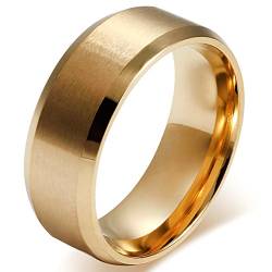 JewelryWe Ringe Herren Edelstahl Gold: 8mm Herren-Ring Hochglanz Poliert Verlobungsringe Eheringe Partnerringe Edelstahlring Bandring mit Gravur Größe 67 von JewelryWe