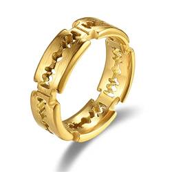 JewelryWe Ringe Herren Edelstahl Rasierklinge: Punk Herren-Ring Rasierklinge Aushöhlen Ring Männer Band Gold Größe 54 von JewelryWe