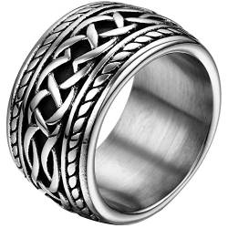 JewelryWe Ringe Herren Keltisch Knoten: 14,3mm Breite Herren-Ring Biker Ring Daumenring Vintage Punk Keltische Knoten Dome Fingerring Männer Band mit Gravur Silber Größe 52 von JewelryWe