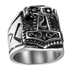 JewelryWe Ringe Herren Thors Hammer: Biker Herren-Ring Edelstahl Thor Hammer Siegelring Männer Band Ring mit Gravur Schwarz Silber Größe 71 von JewelryWe