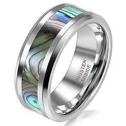 JewelryWe Ringe Herren Wolfram Abalone: 8mm Breite Herren-Ring Wolframcarbid Männer Ring Hochglanz mit Seeohr Abalone Inlay Engagement Verlobung Hochzeit Band mit Gravur Größe 72 von JewelryWe