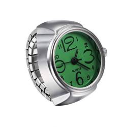 JewelryWe Ringuhr Fingeruhr Herren Damen rund Analog Quarz Elastisch Legierung Ring Uhr Uhrenring Grün von JewelryWe
