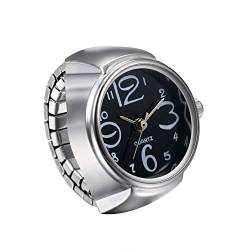 JewelryWe Ringuhr Fingeruhr Herren Damen rund Analog Quarz Elastisch Legierung Ring Uhr Uhrenring Schwarz von JewelryWe