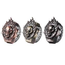 JewelryWe Ringuhr Fingeruhr Herren Totenkopf - 3pcs Gotik Flammenschädel Flamme Schädel Analog Quarz Elastisch Edelstahl Ring Uhr Männer Fingerringuhr Uhrenring für Halloween Vatertag von JewelryWe