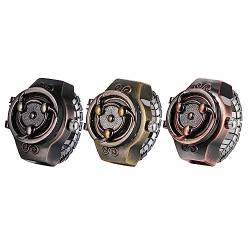 JewelryWe Ringuhr Fingeruhr Herren Uhren - 3pcs Rot/Bronze/Schwarz Vintage Analog Quarz Elastisch Edelstahl Ring Uhr Männer Fingerringuhr Uhrenring für Halloween Vatertag von JewelryWe