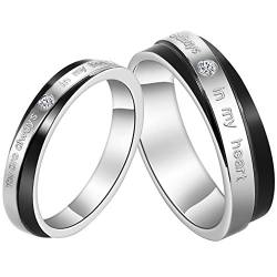 JewelryWe Schmuck 1 Paar Edelstahl Partnerringe, You are always in my heart Gravur, Freundschaftsringe Eheringe Trauringe Verlobung Ringe Band, Schwarz Silber von JewelryWe