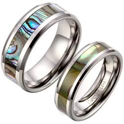 JewelryWe Schmuck 1 Paar Wolfram Wolframcarbid Glänzend mit Abalone Muscheln Inlay Partnerringe Freundschaftsringe Eheringe Trauringe Verlobungsringe Band, Silber von JewelryWe