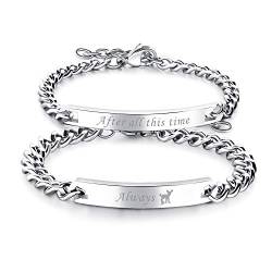 JewelryWe Schmuck 2pcs Edelstahl Partnerarmband, Lieben Freudschaftsarmband Geschenk, Panzerarmband Panzerkette Armband Pärchen Armreifen mit Gravur After All This Time und Always für Herren Damen von JewelryWe