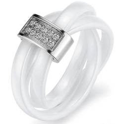 JewelryWe Schmuck 3mm Breite Schwarz Keramik Damen-Ring mit Silber Edelstahl Trizyklische Verlobungsring Hochzeit Band Größe 59 von JewelryWe