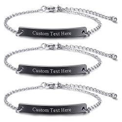 JewelryWe Schmuck 3pcs Armband mit Gravur, Personalisierte Armkette für Herren Damen Edelstahl Einstellbare Knöchel Link Freundschaftsarmband Brautjungfer Geschenke Beste Freunde Armbänder (Schwarz) von JewelryWe