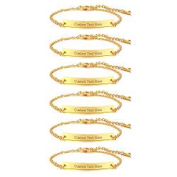 JewelryWe Schmuck 6pcs Armband mit Gravur, Personalisierte Armkette für Herren Damen Edelstahl Einstellbare Knöchel Link Freundschaftsarmband Brautjungfer Geschenke Beste Freunde Armbänder (Gold) von JewelryWe