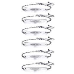 JewelryWe Schmuck 6pcs Armband mit Gravur, Personalisierte Armkette für Herren Damen Edelstahl Einstellbare Knöchel Link Freundschaftsarmband Brautjungfer Geschenke Beste Freunde Armbänder (Silber) von JewelryWe