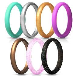 JewelryWe Schmuck 7 PCS Silikon Ehering für Frauen, 2.7mm Gummi Hochzeit Bands Gummibänder Ring für Sport und Outdoor, 7 Farben Set, Größe 62 von JewelryWe