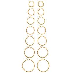 JewelryWe Schmuck 7 Paare Ohrringe Damen Creolen Edelstahl Einzigartige Runde Ring-Ohrringe Ohrhänger Ohrstecker für Frauen Mädchen Gold - Durchmesser: 15 20 25 30 35 40 45 mm von JewelryWe