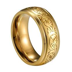 JewelryWe Schmuck 8mm Edelstahl Ring Band Gold Gravur Florentine Design Hochzeit Engagement Verlobung Charm Herren - Größe 65 von JewelryWe