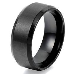 JewelryWe Schmuck 8mm Herren Ring, Ehe-Verlobungs Eheringe Partnerringe Edelstahlring, Schwarz Bandring Größe 54 mit Geschenk Tüte von JewelryWe